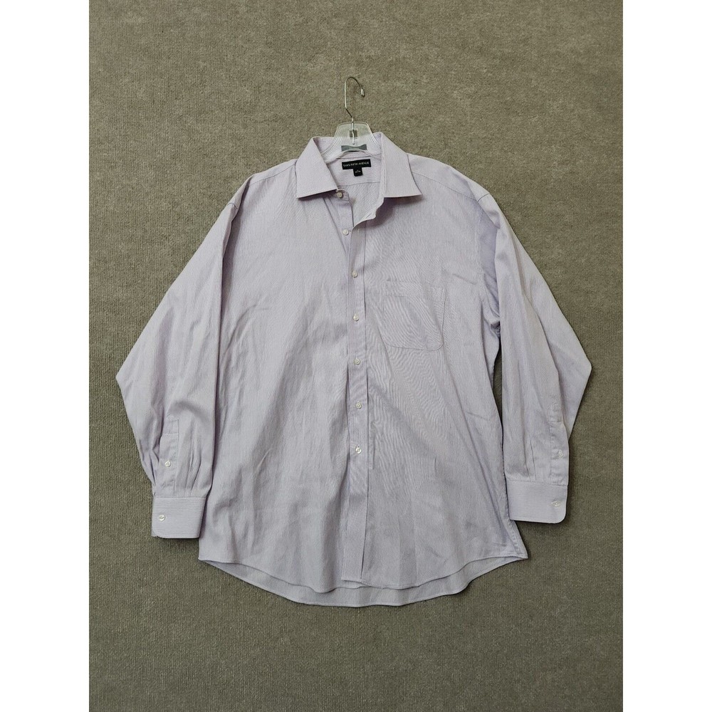Saks Fifth Ave Dress Shirt Mens 17 34/35 Purple Textured Stripe Long Sleeve